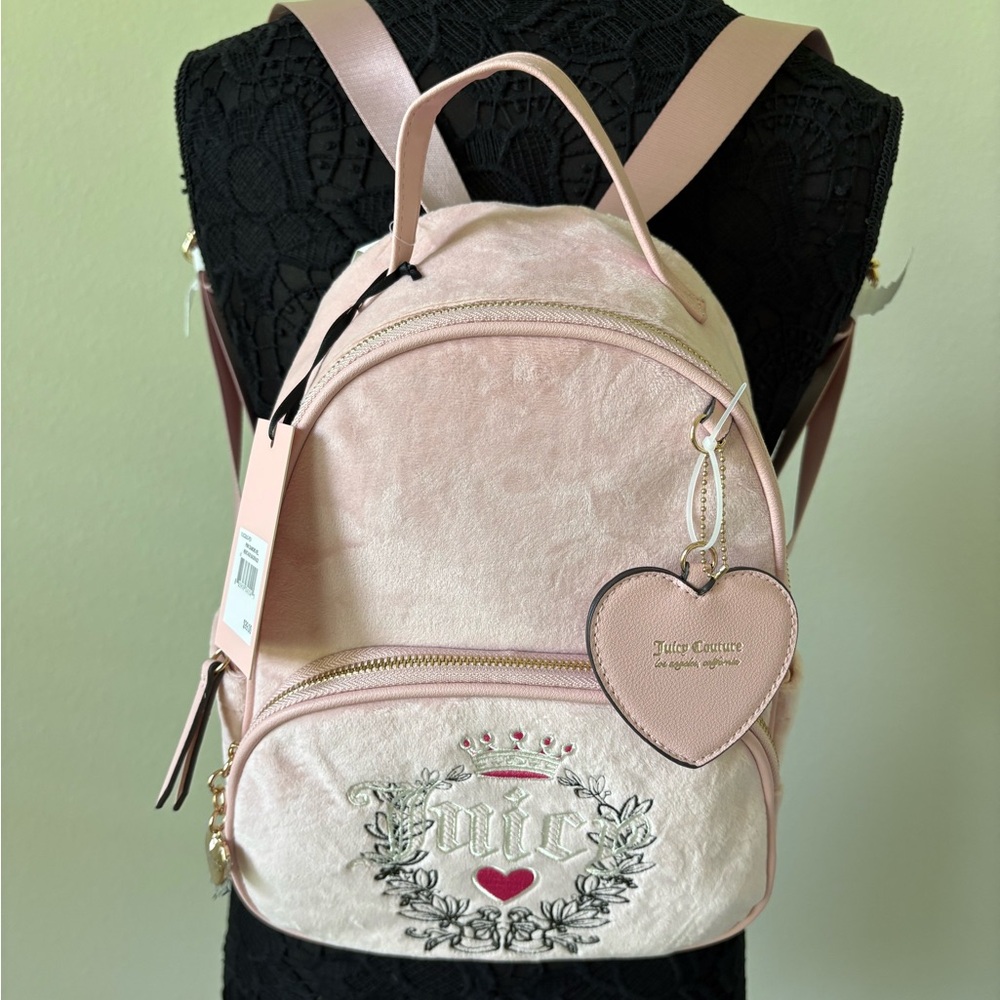 Juicy Couture Pink Metallic Backpack with Embroidered Crest